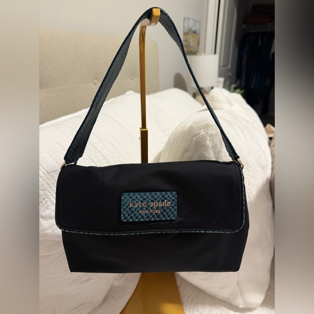 Kate Spade Y2K Black and Teal Mini Shoulder Bag 10x6 - Picture 4 of 11